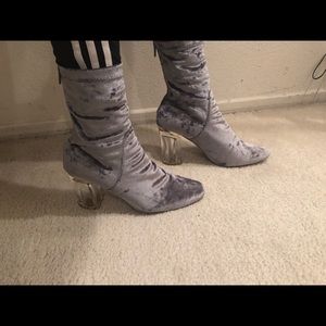 Grey Velvet Ankle Boots